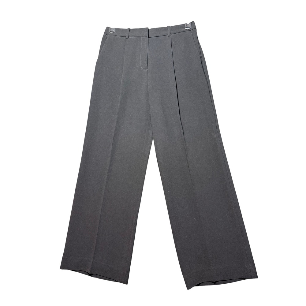 Theory Wide Leg Trousers Women 4 Black Excellent Pleated High Rise Professional